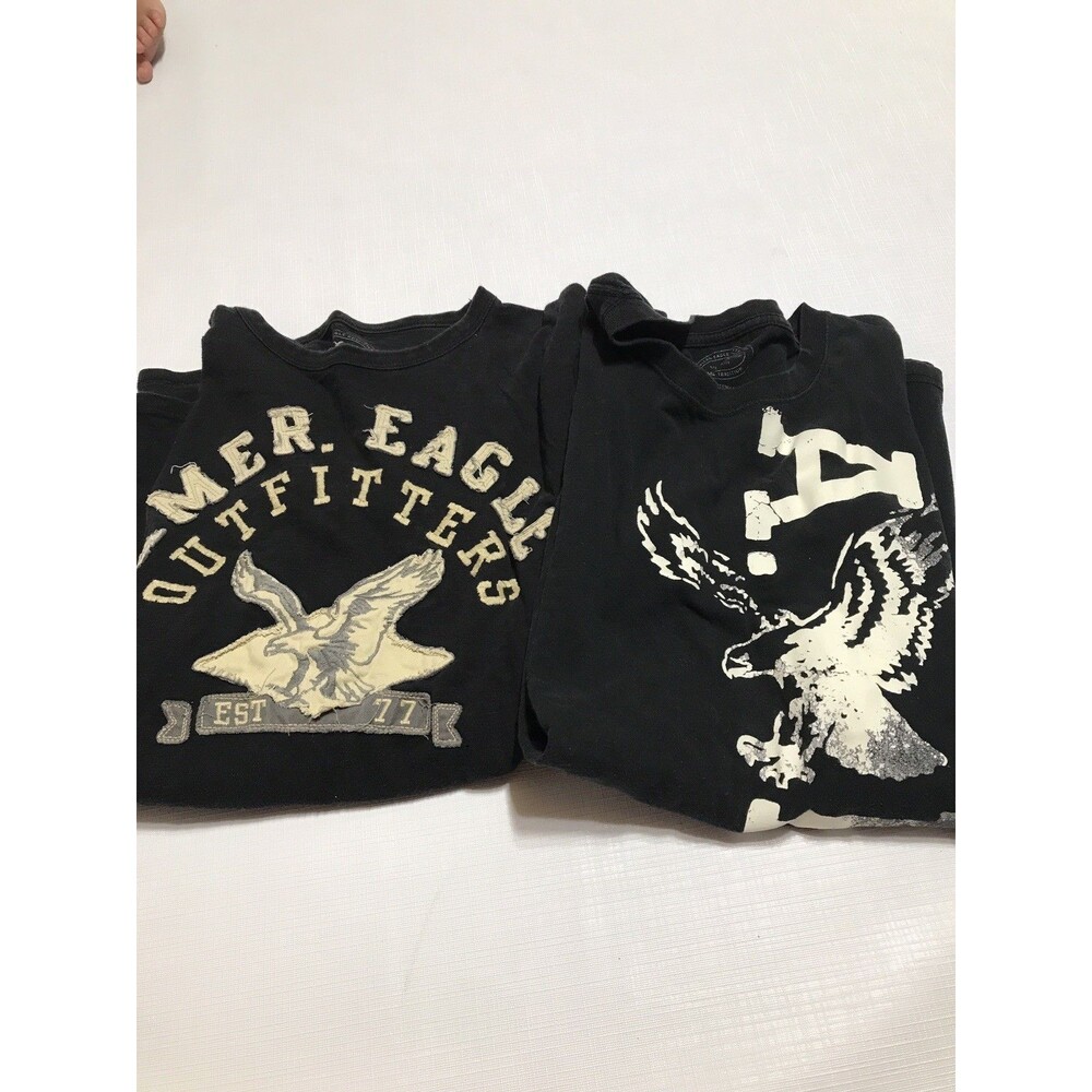 2 American Eagle Outfitters Graphic Long Sleeve T-Shirt Men's size XL Black